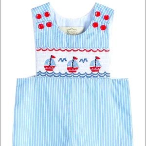 Smocked sailboat shortall